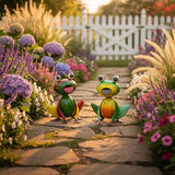 Metal Garden Decor for Outside Set of 2 Cute Small Frogs - OutdoorGarden Sculptures & Statues, Patio Lawn Backyard Fence Porch Decor, Metal Yard Art Ornaments, Garden Gifts for Mom Women Grandma