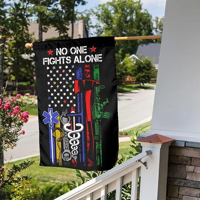 No One Fights Alone Garden Flag Double Sided Vertical 12×18 Inch Banners Double Sided For Lawn Patio Yard Garden Home Outdoor Decor