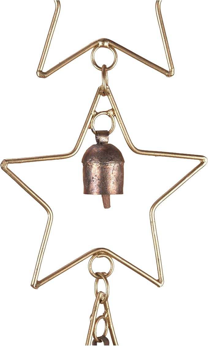 Star Wind Chime Outdoor Hanging – Rustic Metal Yard Decor Accent | Garden Decor for Outside | Windchimes Outdoors Sculpture | Boho Porch Chimes with 5 Bells for Balcony Entryway Meditation Space