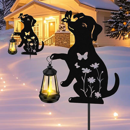 ZFNN Solar Garden Statues Dog Decor - Outdoor Metal Lantern Silhouette Stake, Waterproof Solar Lights for Yard Patio Lawn Pathway Art Decoration, Unique Gardening Gifts for Women Mom Dog Lovers 2Pack