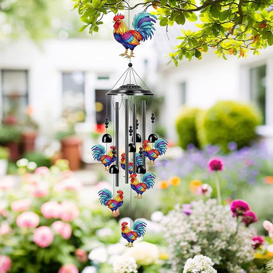 Chicken Wind Chimes for Outside - Chicken Gifts Rooster Decor for Women Men Mothers Day Christmas Housewarming Gifts, Coloful Metal Wind Chimes for Outdoor Garden Yard Decor