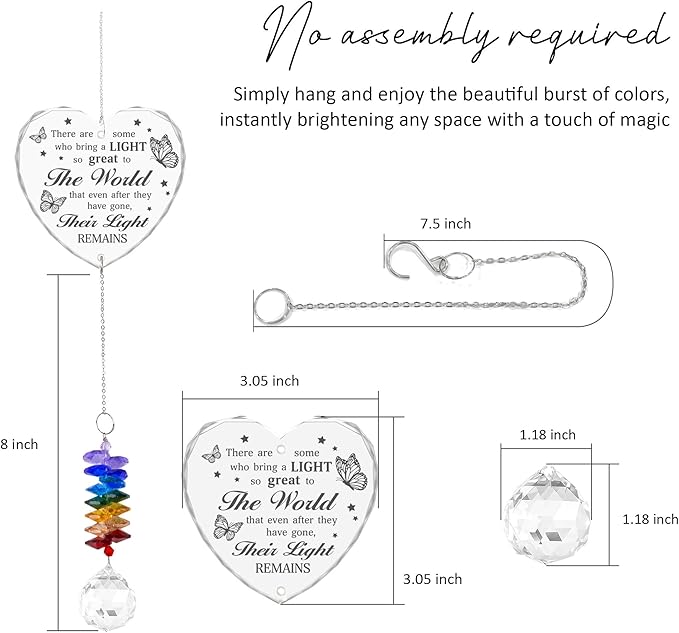 Glass Suncatcher Ornament - Unique Memorial Mother's Day for Loss of Family, Loved Ones - Crystal Rainbow Maker - Hanging Crystal Decor - Loss of Mom Dad Friend Pet