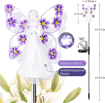 GIGALUMI Solar Angel Garden Stake Lights - 2 Pack Angel Solar Lights Outdoor Garden, Eternal Light Angel with 7 LEDs for Cemetery Grave Decorations, Memorial Gift, Christmas Yard Art, Sympathy Gifts
