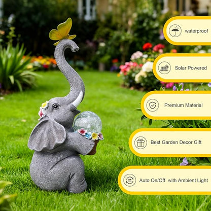 MuliVid Elephant Garden Statue Solar Lights Outdoor Garden Decor for Patio, Yard, Lawn, Balcony Elephant Decor Birthday Gifts for Women Mom Grandma Animal Lovers