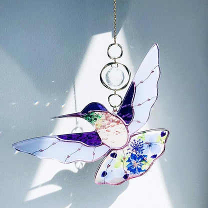 Purple Acrylic Hummingbird Flowers Garden Suncatcher Window Hanging Crystal Prism Rainbow Maker Sun Catcher Ornaments Birthday Christmas Thanksgiving Gifts for Mom Grandma Sister Bird Lovers