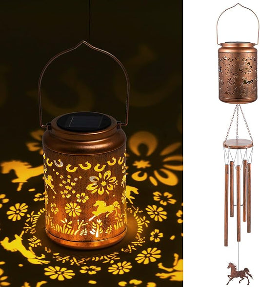 Janinka Horse Solar Wind Chimes for Outside, 35'' Memorial Wind Chimes Horse Gifts for Women Mom Grandma, Metal Decorative Solar Lantern Windchimes Outdoors Unique Gifts for Garden Decor