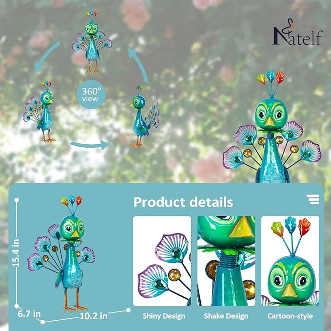 Natelf Metal Statue Peacock Sculpture for Outdoor Garden, Yard, Patio, Lawn & Indoor Home Decor, Peacocks Statues Gift for Women, Mom, Grandma on Mother's Day & Birthdays.