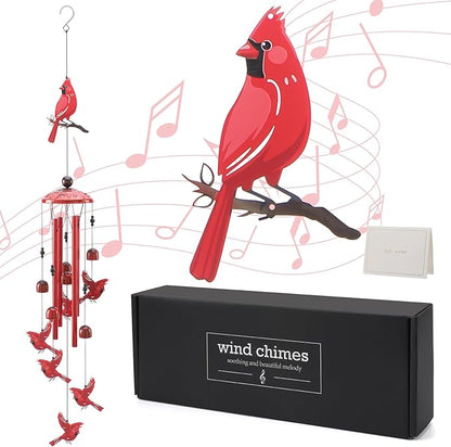 Cardinal Wind Chimes for Outside - Christmas Outdoors Cardinal Gifts Metal Inspirational Christian Windchimes with Greeting Cards Garden Decor Sympathy Memorial Yard Gifts for Christmas New Year