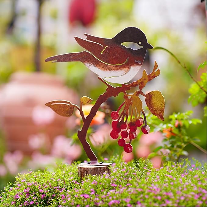 Wrought Iron Bird Decoration Metal Iron Art Animal Bird Hanging Ornaments Cute Bird Art Iron Sculpture Creative Outdoor Silhouettes Garden Crafts for Garden (red)