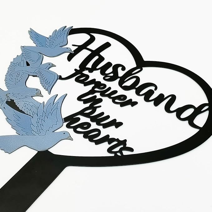 HPMAISON 11 inch Metal Husband Memorial Stake Grave Decorations for Cemetery Gravesite Sympathy Markers Waterproof Memorial Gifts for Loss of Husband Tombstones Plaque Outdoors Lawn Yard Decor