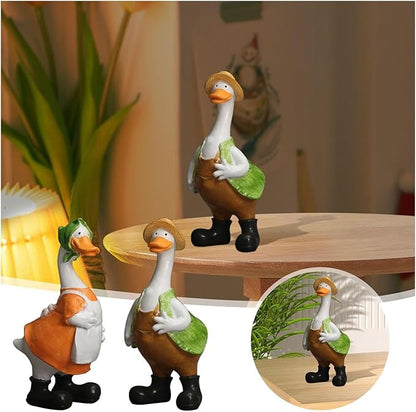 Cute Statues Garden Resin Couple Duck Statue Standing Goose Sculpture Backyard Decor(One -Pair)