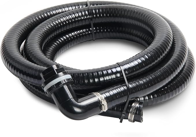 Pond Tubing ID 1” × 10ft Black Corrugated Flexible Reinforced Waterfall Pond Tube Sump Pump Hose, with 2 Stainless Steel Hose Clamps, for Garden Ponds, Waterfalls, Filter