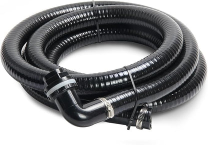 Pond Tubing ID 1” × 10ft Black Corrugated Flexible Reinforced Waterfall Pond Tube Sump Pump Hose, with 2 Stainless Steel Hose Clamps, for Garden Ponds, Waterfalls, Filter