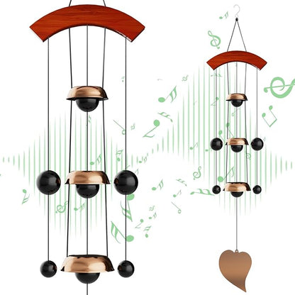 26'' Bell Wind Chimes for Outside Clearance, Temple Windchimes Outdoors w/3 Copper Bells, Memorial Wind Chime Gifts for Mom Grandma Neighbors, Feng Shui Wind Bell for Home Garden Patio Porch Zen Decor
