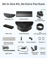 POPOSOAP 24inch Pond Waterfall Spillway with Filter Box & 1600GPH Pump, Self-Circulating Water Feature with LED Lights, Pondless Waterfall for Garden Backyard Courtyard Landscape Decoration-P7665