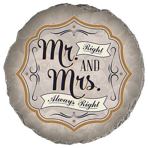 Magnolia Garden 10-Inch Mr. Right and Mrs. Always Right Funny Stepping Stone – Decorative Resin Garden Walkway Tile – Witty Wedding & Anniversary Outdoor Accent