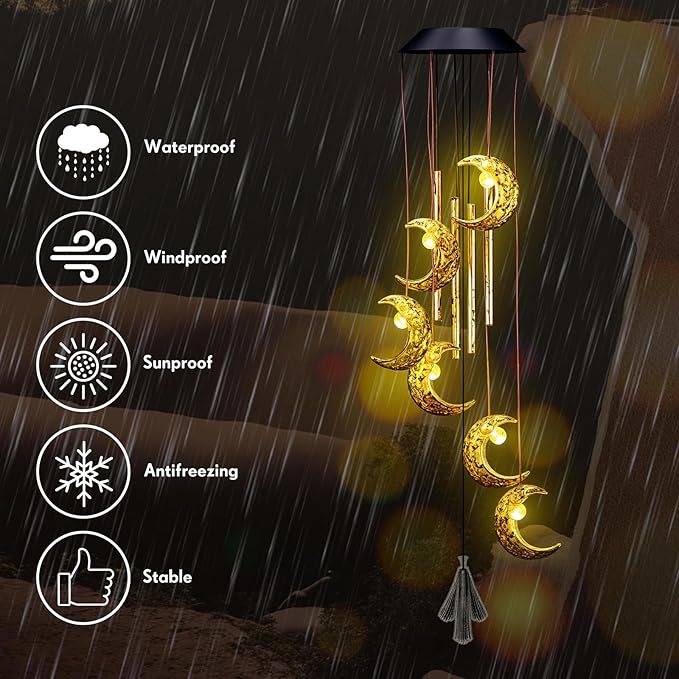 Colingmill Solar Wind Chimes for Outside Waterproof Hanging Wind Chimes Lights Outdoor Decor Yard Garden Gifts for Mother Mom Grandma Wife Neighbors(Moon,Warm Colored Lights)