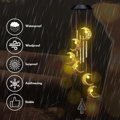Colingmill Solar Wind Chimes for Outside Waterproof Hanging Wind Chimes Lights Outdoor Decor Yard Garden Gifts for Mother Mom Grandma Wife Neighbors(Moon,Warm Colored Lights)