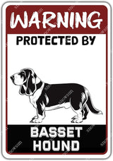 snowsun Warning Metal Signs Protected by Basset Hound Dog Tin Sign for Home Garden Yard Street Wall Decor 8×12 Inches