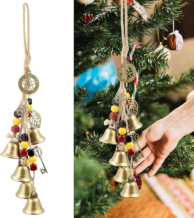 Witch Bells Protection for Door Knob, 13" Hanger Wind Chimes, Christmas Bells for Witchy Home Decor, Witchy Things Clear Negative Energy Witchcraft Supplies (Love, Hope, Strength)
