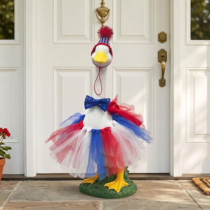 Porch Goose Statue Home Decor - 20" Large Resin Porch Goose with Independence Day Goose Outfits, Holiday Indoor or Outdoor Decorative Figurine for Garden,Lawn,Yard,Entryway Accent,Housewarming Gifts