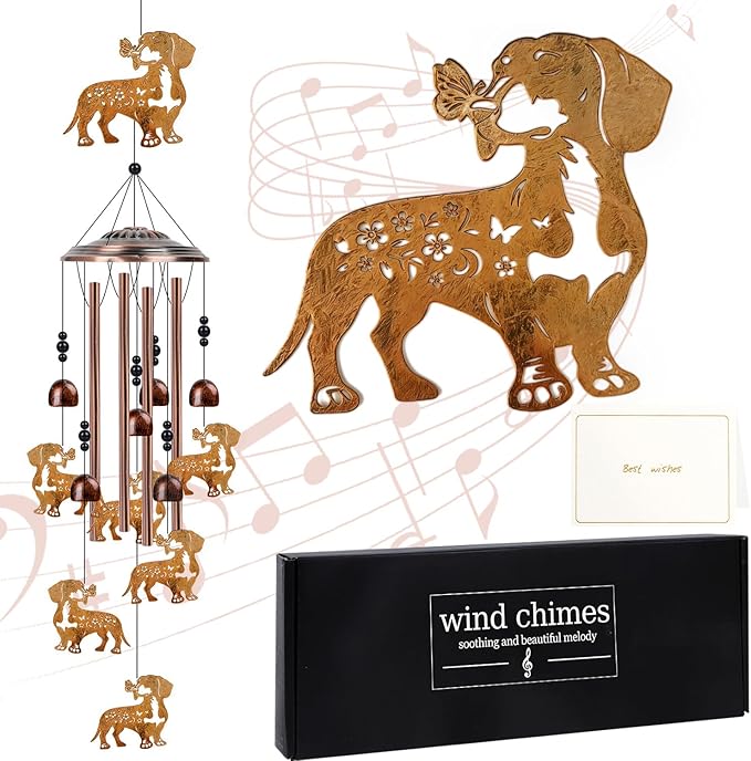 Dachshund Wind Chimes for Outside - Dachshund Weiner Dog Gifts for Women Men, Dog Memorial Wind Chimes for Outdoor Garden Patio Yard Decor, Mother's Day Christmas Birthday Houswarming Gifts