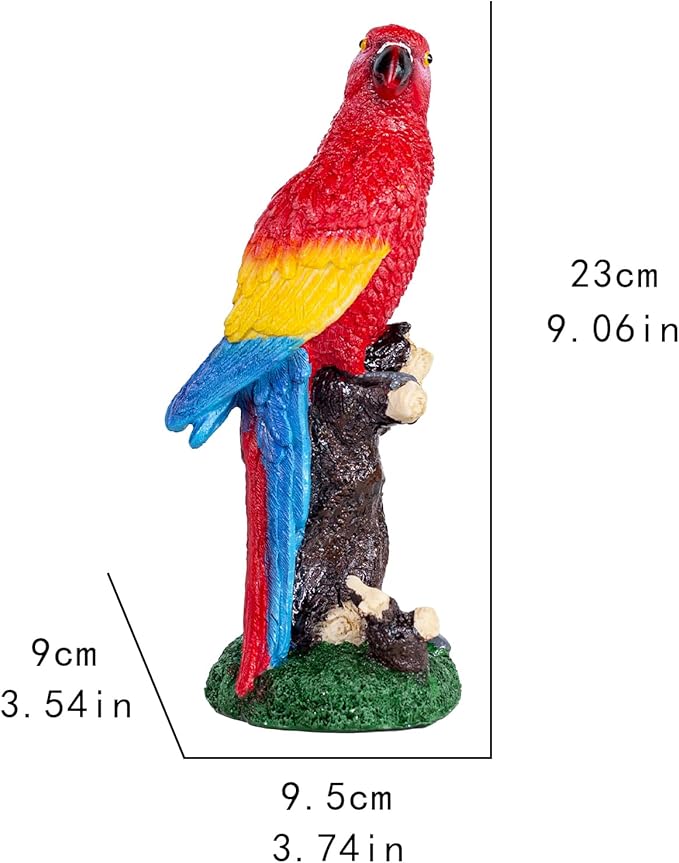 Decorative Tropical Parrot Garden Statue, Bird Red Scarlet Macaw Parrot Perching On Tree Branch Decorative Figurine Parrots Birds Vibrant Colors Accent Forest Nature Sculpture Decors
