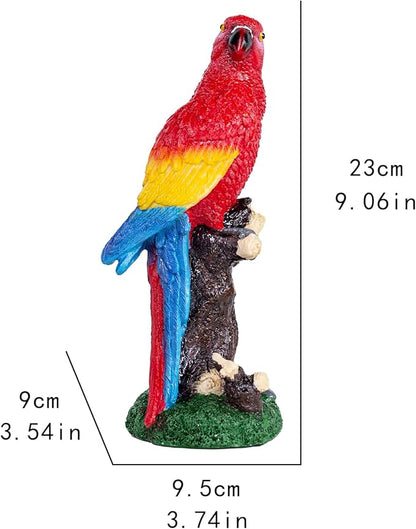 Decorative Tropical Parrot Garden Statue, Bird Red Scarlet Macaw Parrot Perching On Tree Branch Decorative Figurine Parrots Birds Vibrant Colors Accent Forest Nature Sculpture Decors