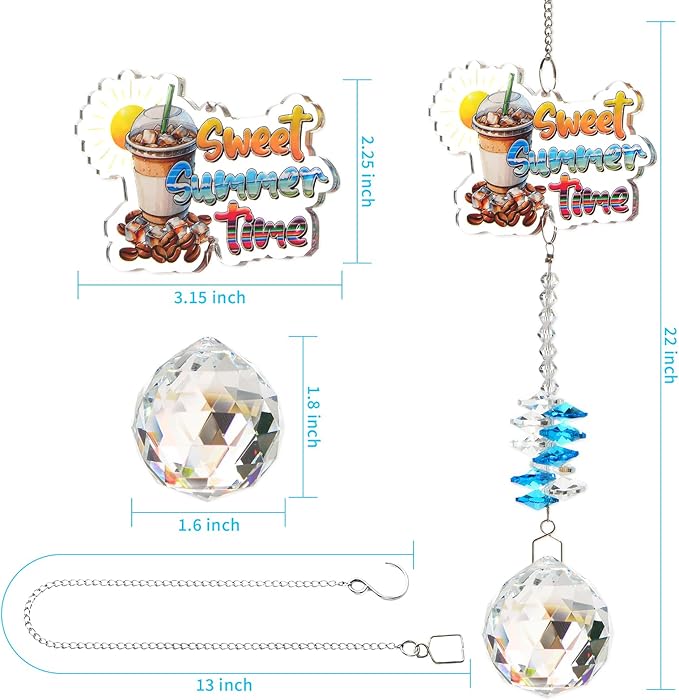 Summer Crystal Suncatcher for Windows Rainbow Maker Hanging Prism Ornament, Sunlight Catcher for Home and Garden Decor, Perfect Summer Gift for Mom Friends or Grandma