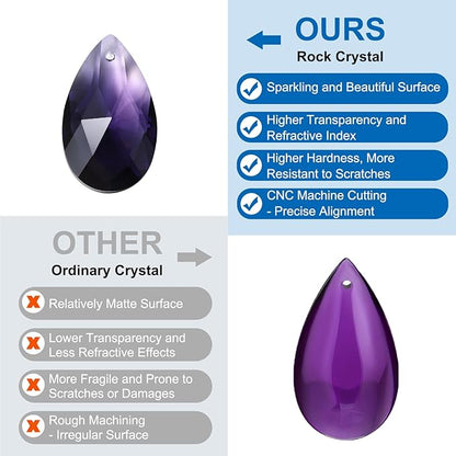 PATIKIL Teardrop Crystal Chandelier Pendants Beads, 10 Pack 145mm Length 38mm Chandelier Prisms Parts Ornaments Hanging Beads for DIY Arts Crafts Decoration, Violet