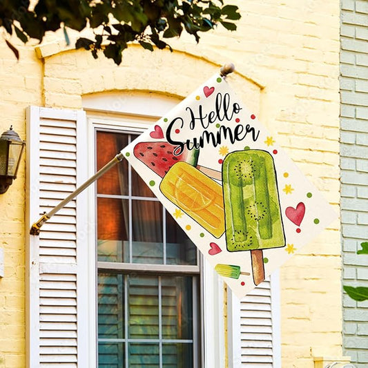 AVOIN colorlife Hello Summer Popsicles House Flag 28x40 Inch Double Sided Outside, Welcome Seasonal Burlap Yard Outdoor Decoration