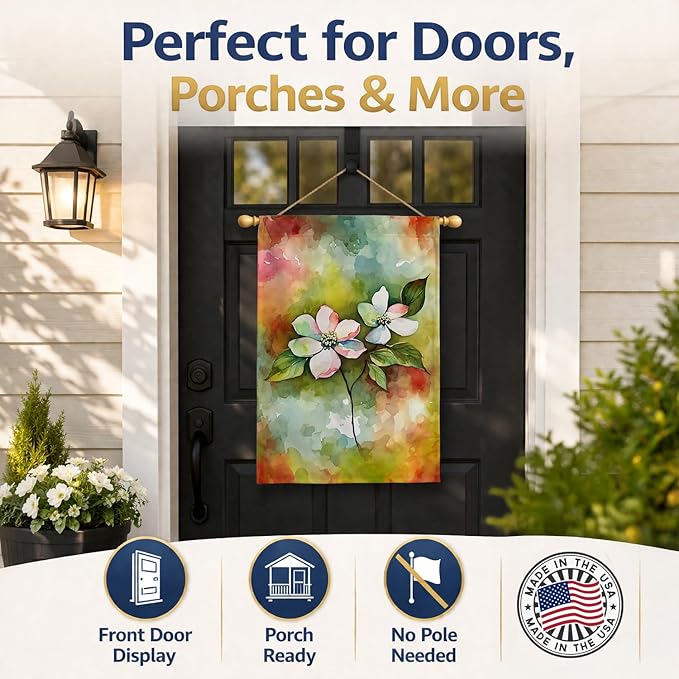 Caroline's Treasures Virginia American Dogwood in Watercolor House Flag Large Porch Sleeve Pole Decorative Outside Yard Banner Artwork Wall Hanging, Polyester, House Size, Multicolor