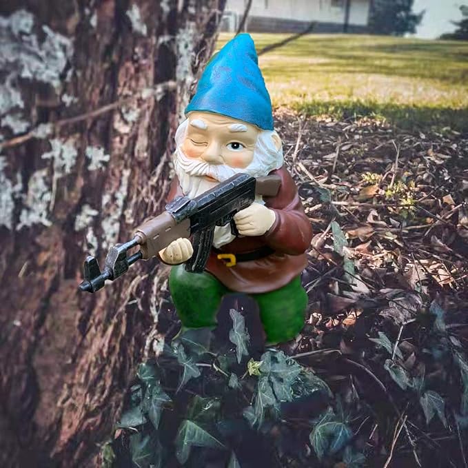 Tirifer Garden Statue Gnome with Gun, Guard Gnome for Garden Military Army Statue Tactical Soldier for Indoor Outdoor, Patio, Yard, Lawn, Christmas Ornaments, Home Décor