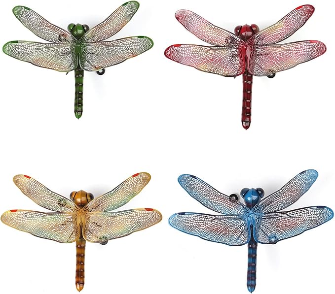 PROW® Metal Insect Ornament Hanging Colorful Dragonfly, Indoor Outdoor Metal Garden Statue Ornament, Spring Ornament for Gardening Enthusiasts