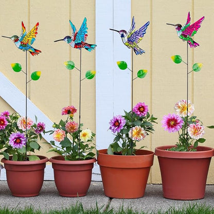 Decorative Garden Stakes,4 Pack Hummingbird Garden Decor for Outside,Metal Yard Art Spring Decor for Outdoor Porch Lawn Pathway