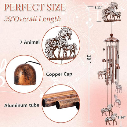Horse Wind Chimes for Outside - Metal Windchimes Outdoors, Horse Gifts for Women/Men, Memorial/Birthday/Housewarming/Festival Gifts, Chimes for Garden Decor Patio Yard Outdoors