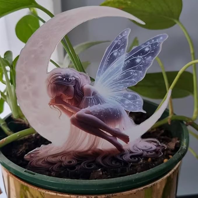 2D Flat Moonlit Fairy Garden Stake Acrylic Outdoor Decor for Lawn, Patio, Mother'S Day Gift, Yard, Flower Pot Farmhouse Art, Patio Decoration