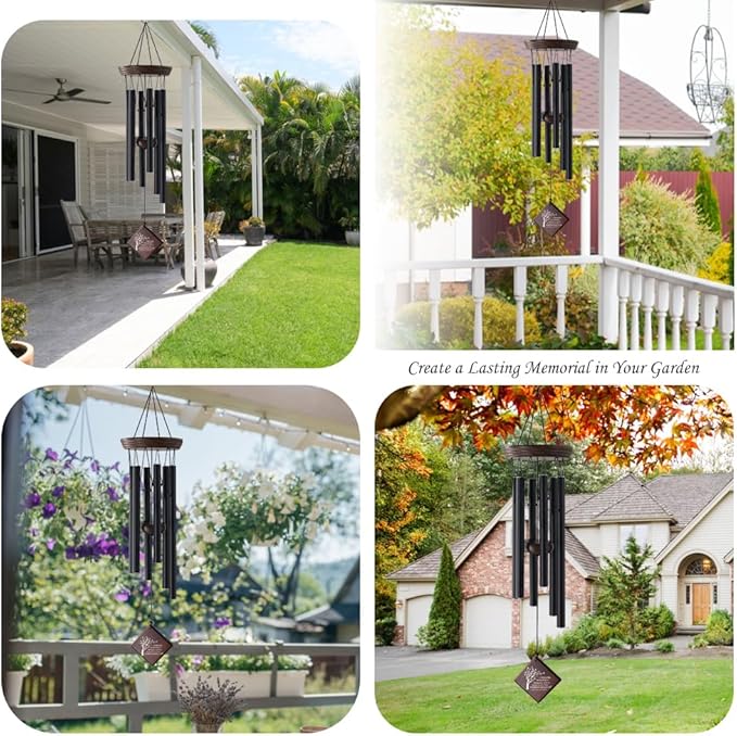 Sympathy Wind Chimes for Loss of Loved One, Memorial Wind Chimes for Outside with Family Tree Sail, Bereavement Gifts for Loss of Mother Father, Remembrance Windchime for Garden Patio