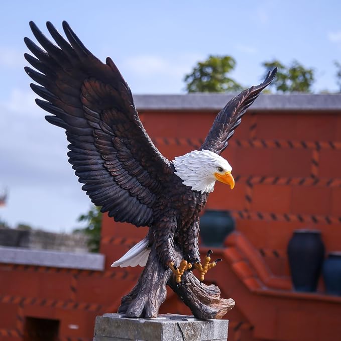 Magnificent Bald Eagle Statue - Durable Resin Outdoor Garden Sculpture & Yard Art Decor for Lawn, Patio, or Living Room – Large Lifelike Figurine, Weather-Resistant Finish