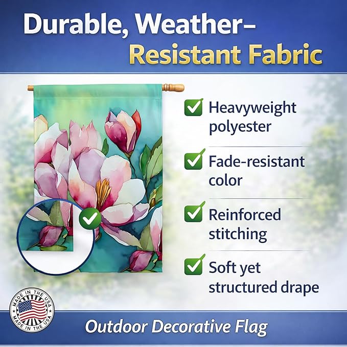 Caroline's Treasures Louisiana Magnolias in Watercolor House Flag Large Porch Sleeve Pole Decorative Outside Yard Banner Artwork Wall Hanging, Polyester, House Size, Multicolor