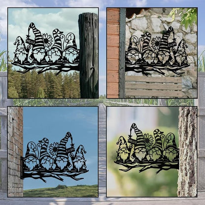 WADORN Dwarf Gnome Silhouette Yard Art Decor, Thanksgiving Gnome Garden Statues Gnome Signs Branch Gnomes Silhouette Art Outdoor Tree Decorative Stake for Patio Garden Outside Lawn Pathway Ornaments
