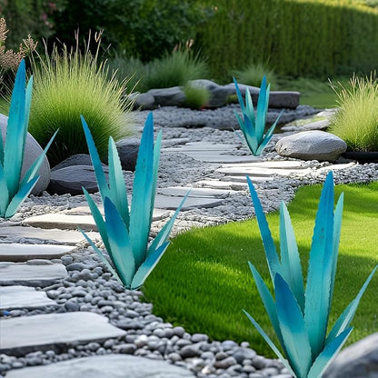 EROCK 2 Pcs Tequila Rustic Sculpture, Wind Resistant Metal Agave Plant Outdoor Home Decor, DIY Rustic Hand Painted Metal Agave Garden Art Plant Country Sculpture Statue Patio Stake Lawn Ornament Gift