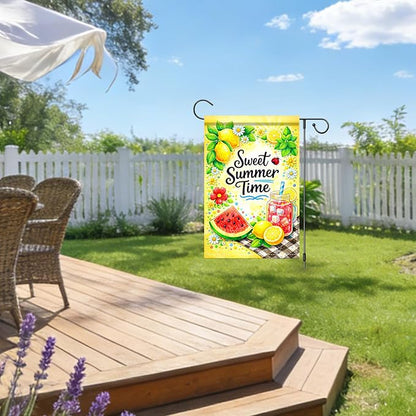 Nuxovilar Summer Garden Flag Sweet Summer Time Lemon Watermelon Picnic Pattern Polyester 12x18 Inches Garden Flags for Outside Fresh Decor Yard Porch Lawn