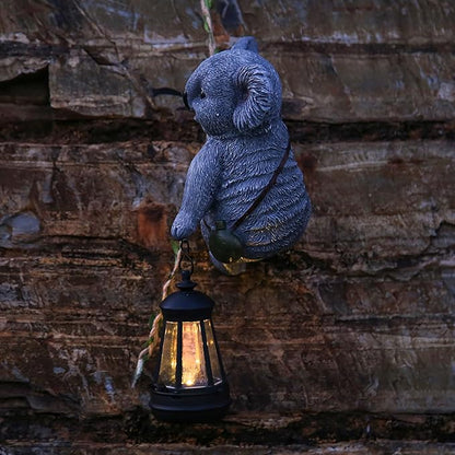 Decorative Koala Tree Climber with Solar Lantern, Gray Resin Garden Statue, Outdoor Hanging Animal Light