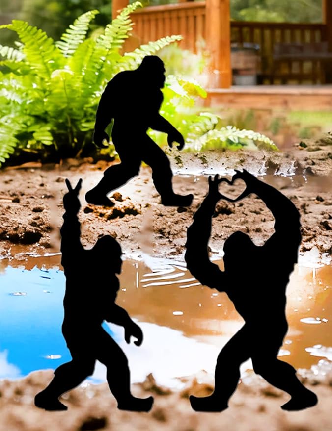 3 Pack Metal Big Foot Sasquatch Gifts, Weather-Proof Bigfoot Garden Decor Silhouette Sculptures & Statues Stakes Sign Art for Outdoor Lawn, Patio, Flower Beds, Ideal Gardening & Country Gifts