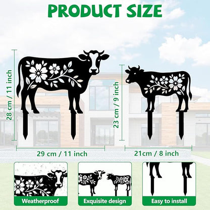 GLOBLELAND 2 Pcs Pattern Cow Garden Stakes Animals Metal Decorative Garden Stakes Metal Yard Signs Decoration for Lawn Patio Yard Garden Decor