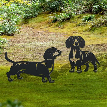 WADORN 2 Styles Dachshund Dog Metal Decorative Garden Stakes, Funny Dachshund Metal Outdoor Statues Black Puppy Silhouette Ornament Dog Gifts Animal Dog Stakes for Garden Backyard Patio Lawn Walkways