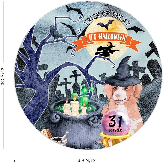 Retro Metal Sign 12"x12",Happy Halloween Scary Night Grave Witch Bats Trick Or Treat Dog Aluminum Tin Metal Sign for Home Living Room Bedroom Garden Farm Patio Decor Wall Art Poster