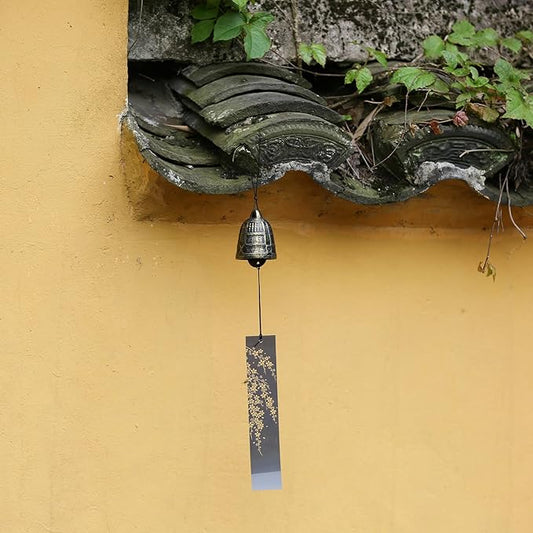 Japanese Wind Chime Cast-Iron Outdoor Ornament for Garden, Patio & Balcony, Hanging Metal Wind-Bell Decoration Gift, Blessing Pendant Windchimes & PVC Wind-Catcher, Big Temple Bell - Bronze
