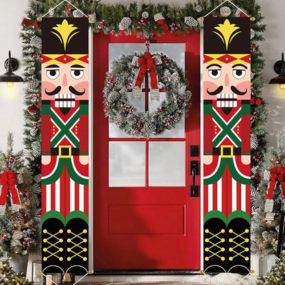 Ivenf Nutcracker Soldier Christmas Decorations, 2pc 71x13in Outdoor Yard Banner, Fade Resistant Fabric, Ready to Hang, Indoor-Outdoor Use, Home, Office, Shop Decor